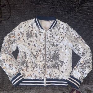 Sparkling Sequin Bomber Jacket - White and Silver